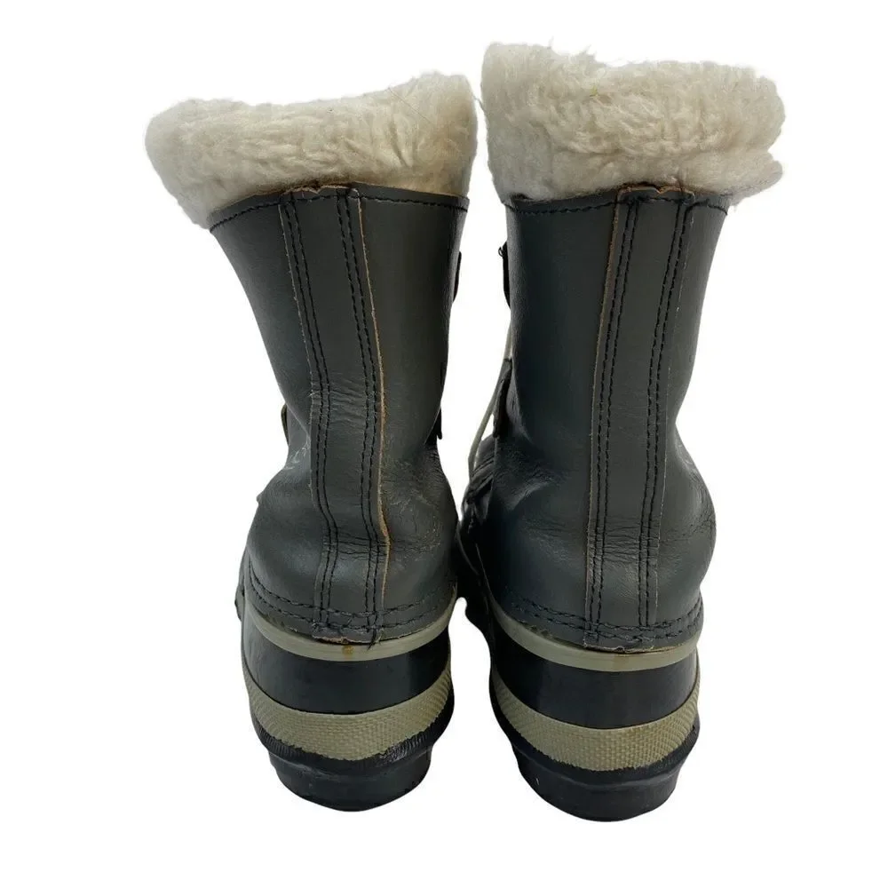 Sorel Unisex Gray Black Waterproof Faux Fur Lined Winter Snow Boots Size 3 Wool